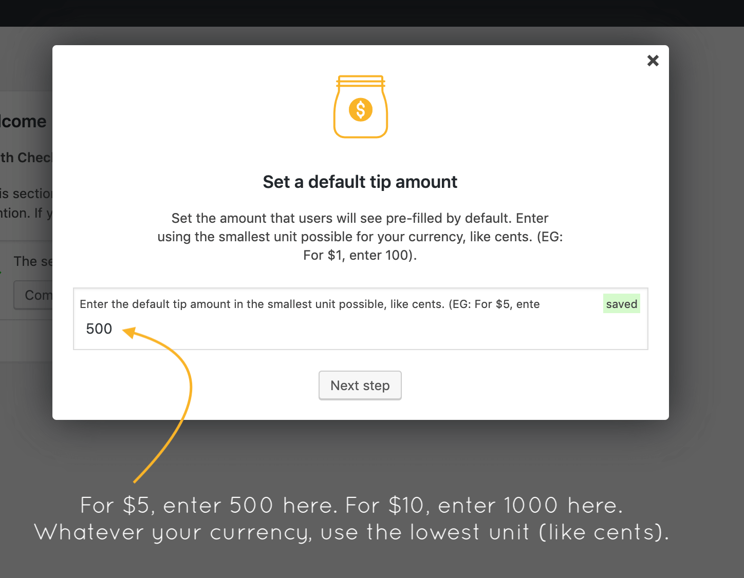 Enter the default amount, which will be shown to the user on your payment form.